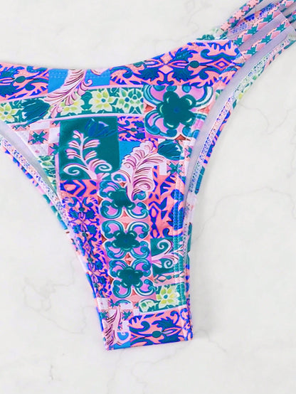 Patchwork Flower Printed Two-Piece Bikini Swimsuit Set