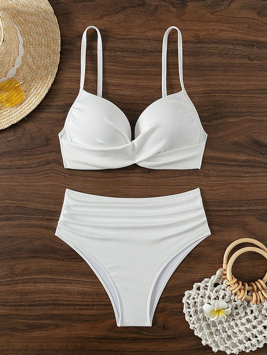 White Cross Pleated Underwire Swimsuit