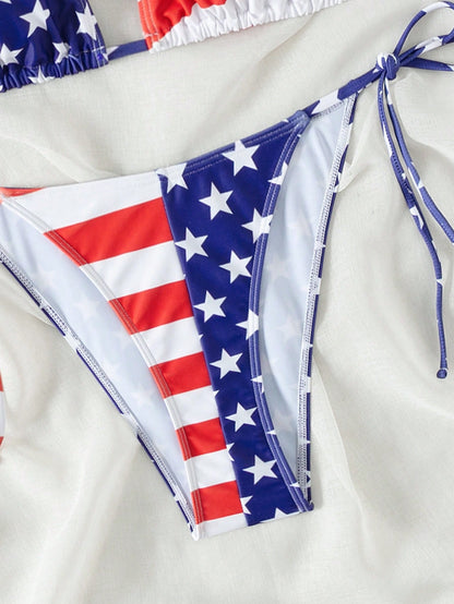 Women'S American Flag Print Halterneck Strappy Tankini Set 4Th of July