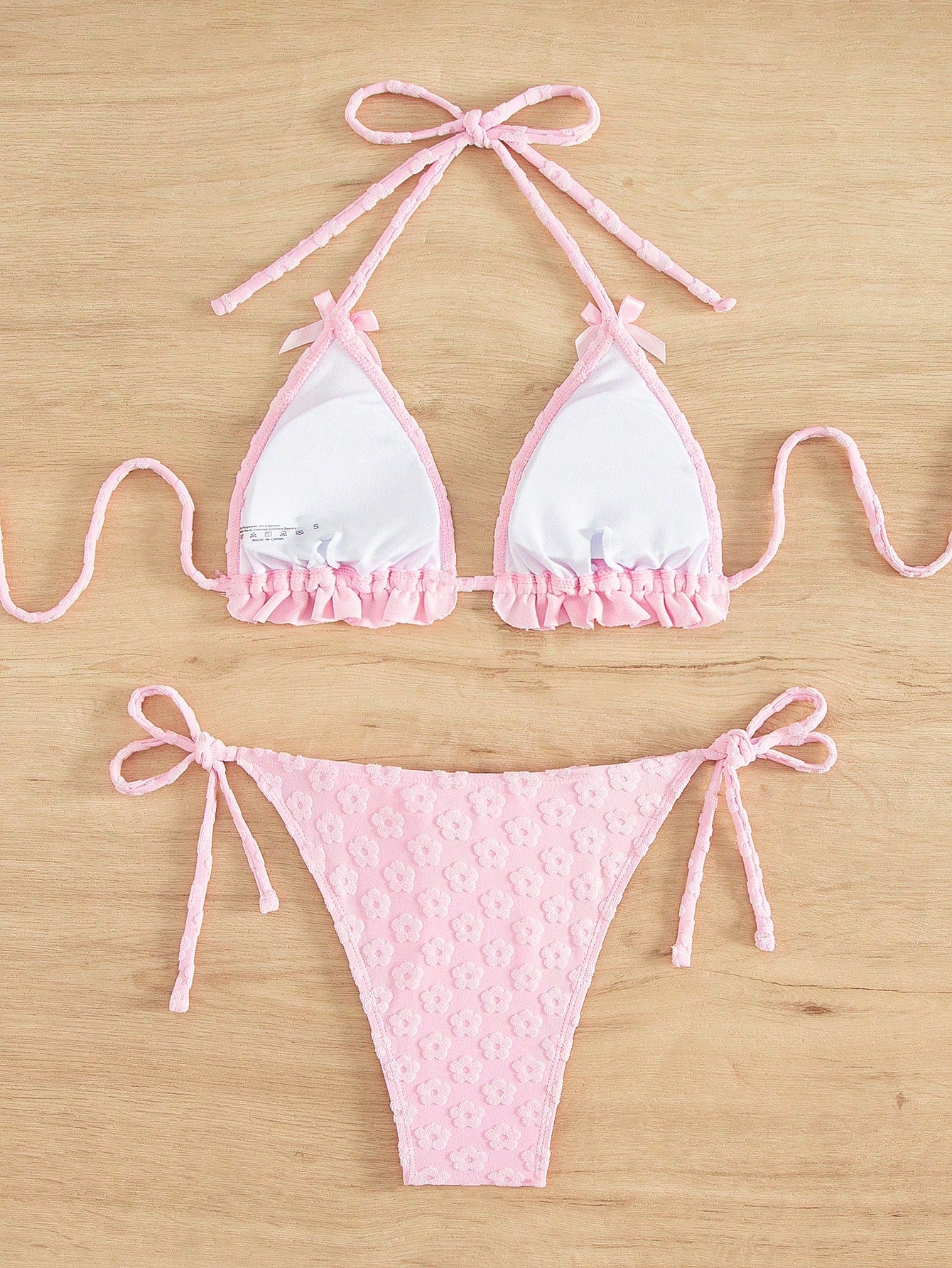 SHEIN Swim Mod Bow-Embellished Floral Pattern Knotted Side Bikini Swimsuit Set